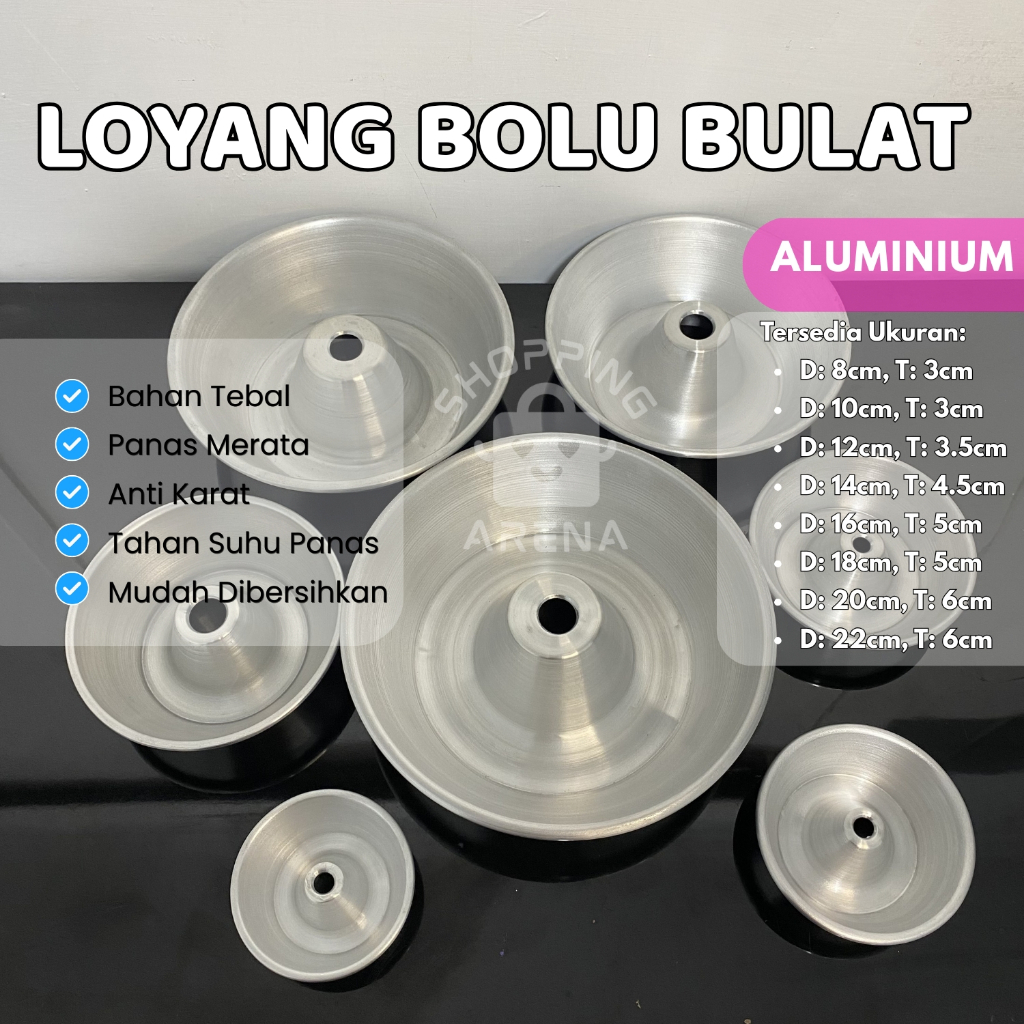 Loyang Bulat Tulban Aluminium Cetakan Kue Bolu Bolong Tengah Ukuran Diameter 8cm 10cm 12cm 14cm 16cm