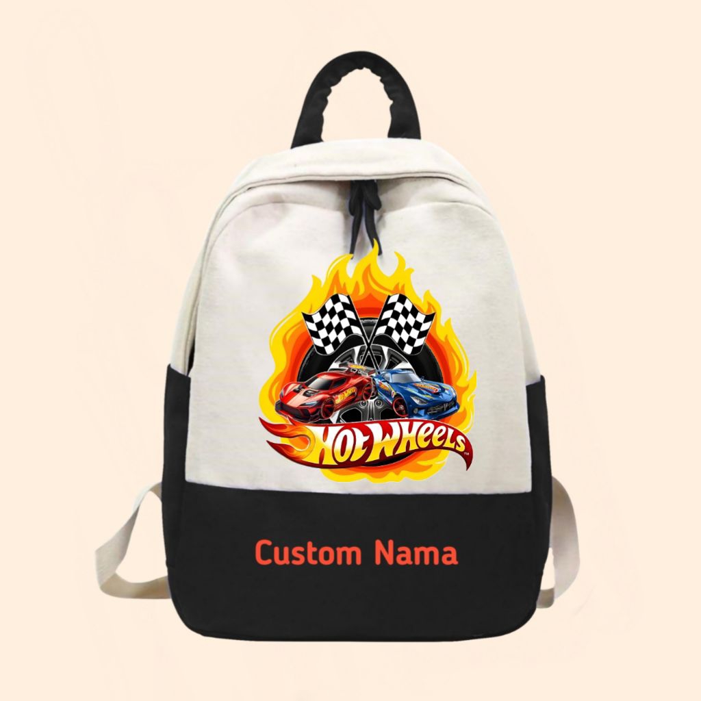 Tas anak sekolah ransel Mobil Hot wheels Free cetak nama