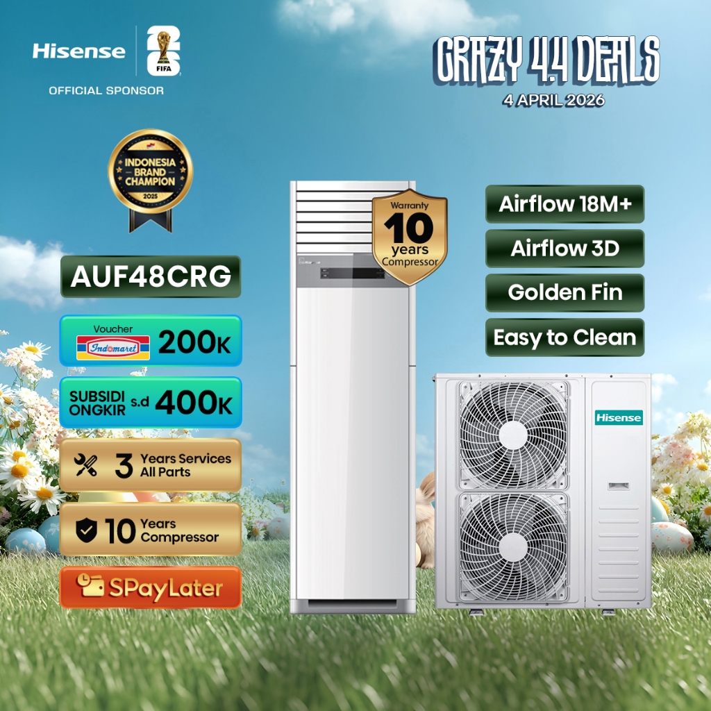 Hisense AC AUF48CRG Inverter 5 PK Floor Standing Air Flow Jarak Hingga 18M Lebih Pendinginan 4D Ruan