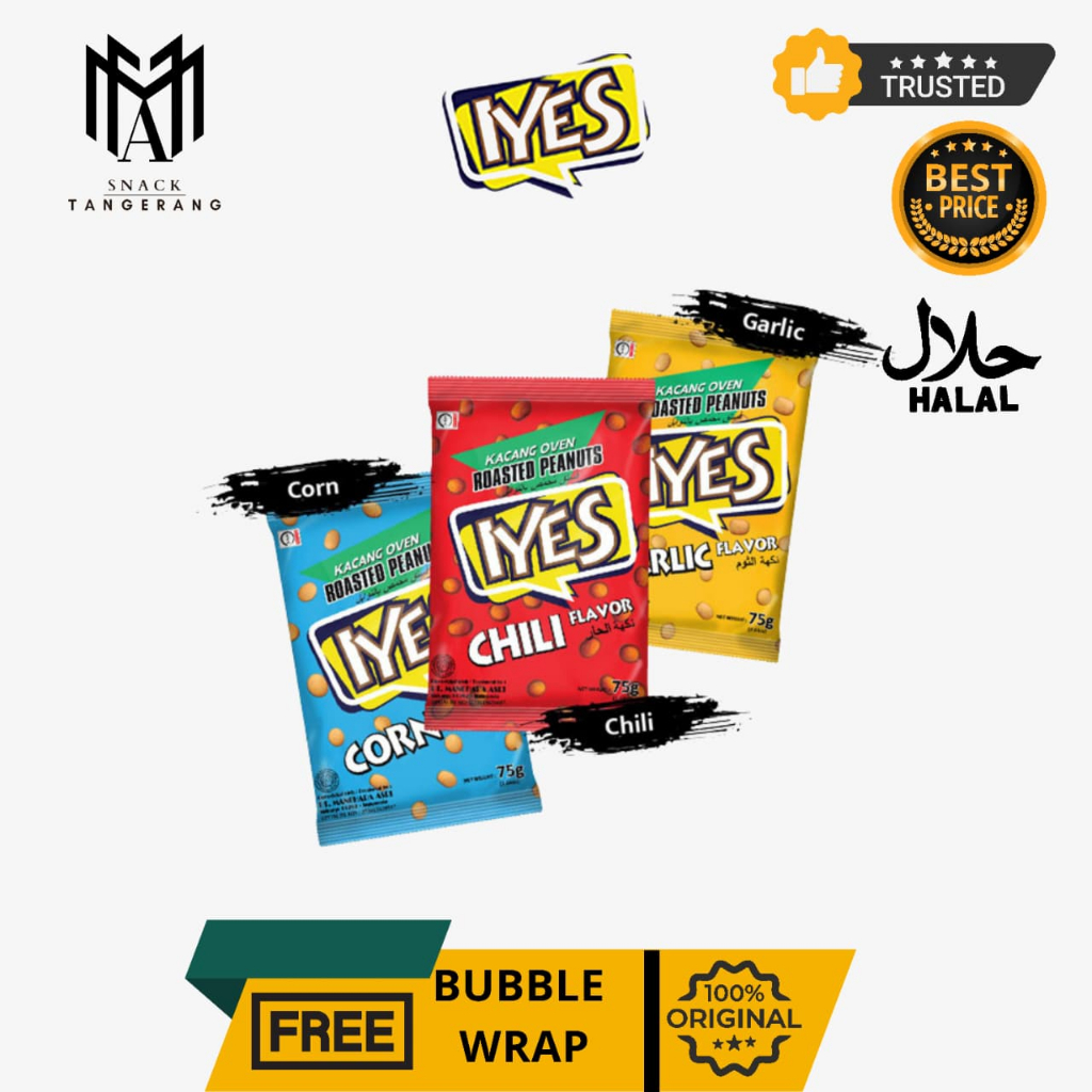 Iyes Roasted Peanut Kacang Oven Garlic Pedas Jagung Bakar 90 Gr