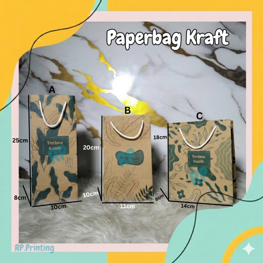 Paper bag Kraft Motif Hijau 3 Variasi ukuran Paper bag Souvenir dan Paper bag pernikahan/hajatan