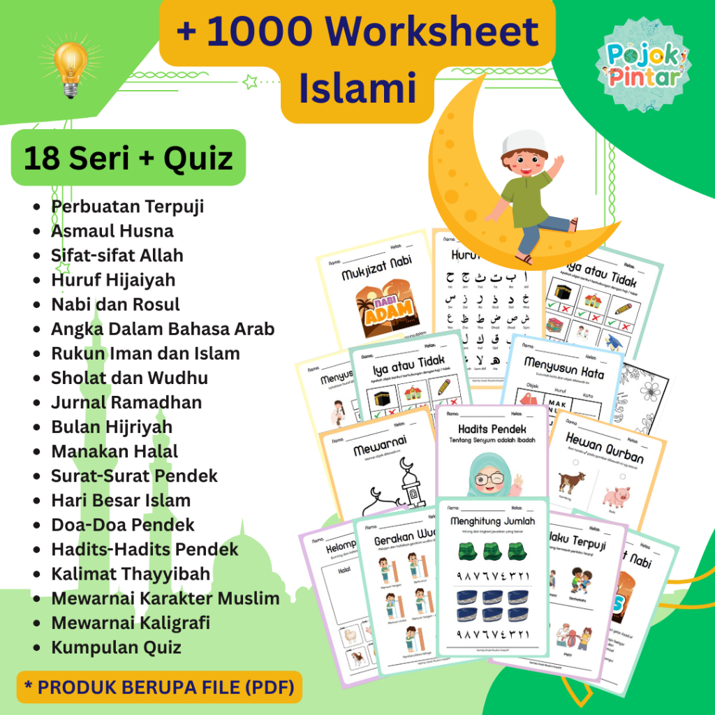 1000+ Lembar Belajar Islami Untuk Anak-Anak | Media Belajar Anak TK PAUD SD | Worksheet Islami PDF P