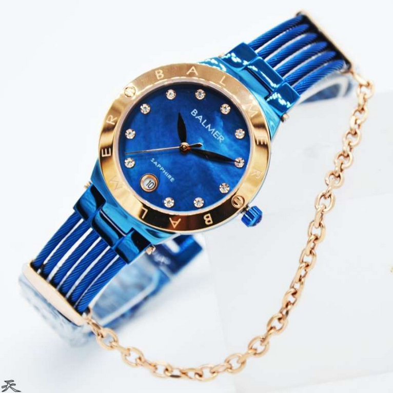 JAM TANGAN BALMER 8105 WANITA ROSEGOLD BLUE RANTAI ORIGINAL