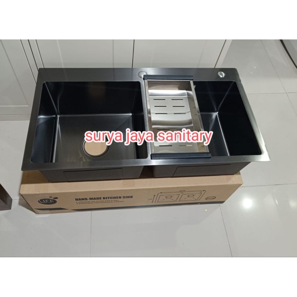 Kitchen sink 2 lubang 8245 Hitam / Kitchen Sink 82 cm x 45 cm Hitam black / kitchen sink 2 lubang hi
