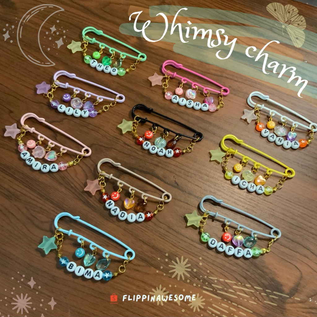 whimsy charm custom nama/ bag charm / shoe charm / peniti nama / gantungan tas lucu / charm lucu / p