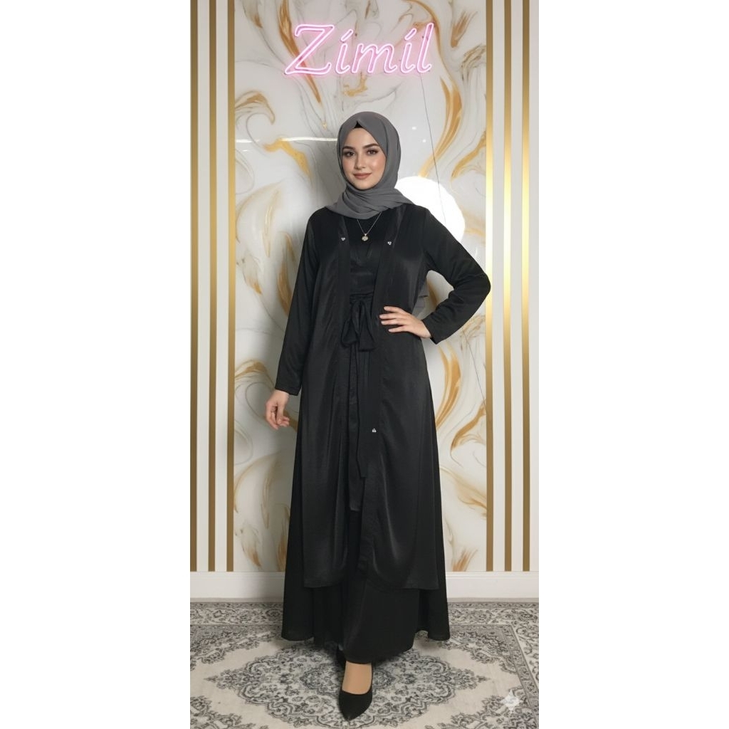 gamis hitam polos dgn outer buat remaja