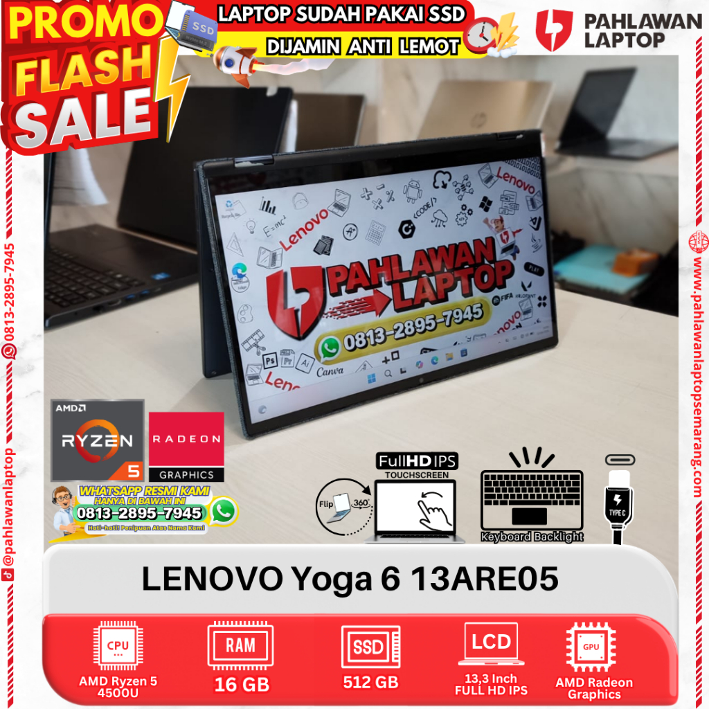 LAPTOP LENOVO Yoga 6 13ARE05 AMD Ryzen 5 RAM 16GB SSD 512GB FLIP TOUCHSCREEN MINUS KAMERA