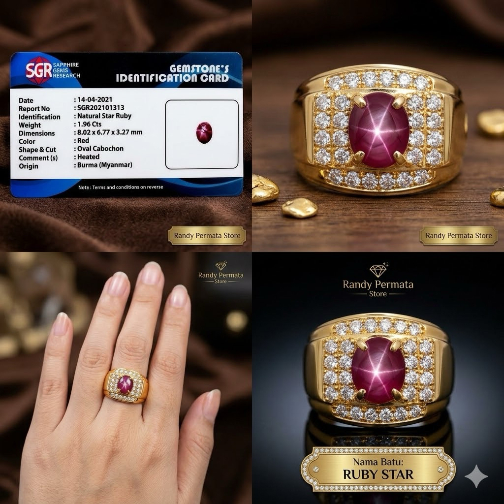BATU CINCIN NATURAL RUBY STAR BURMA PLUS SERTIFIKAT SGR LAB HIGH QUALITY