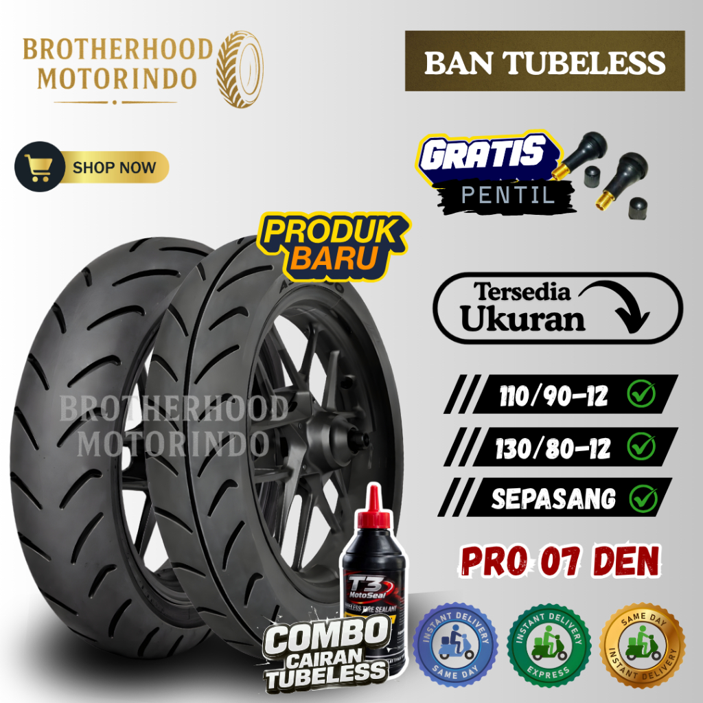BAN ASCENDO PRO07 DEN RING 12 TUBELESS ( 110/90-12 / 130/80-12 ) BAN TUBLES RING 12 / BAN RING 12 / 