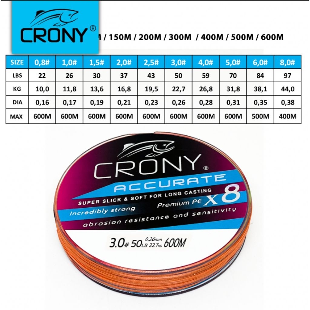 CRONY X8 snar PE kwalitas terbaik 100m,150m,200m,300m