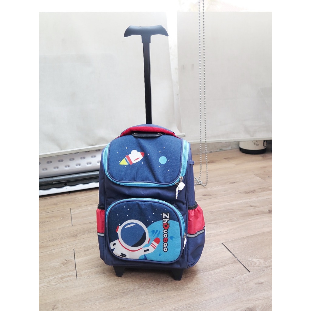 Tas Troli Trolley Dorong Tarik Sekolah Anak Motif Astronot - Preloved Bekas