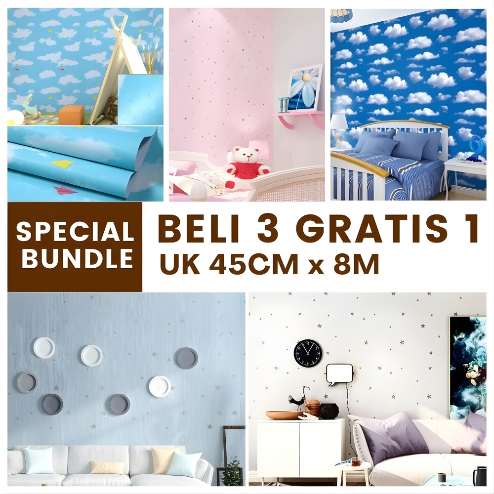 Wallpaper Dinding Plafon Kamar Tidur Walpaper Dingdin Motif Langit Biru Aesthetic SPECIAL BUNDLE