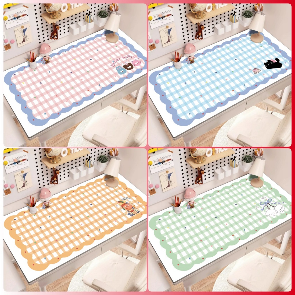 Taplak Meja Belajar Motif Lucu PVC Anti Slip Anti Air/Alas Meja Kerja Gingham Kotak Aesthetic/Taplak