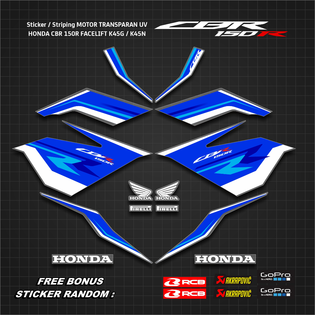 Striping Transparan UV CBR 150R Facelift HRC Tri Color Bahan Bening Anti Gores Stock Decal K45G K45N
