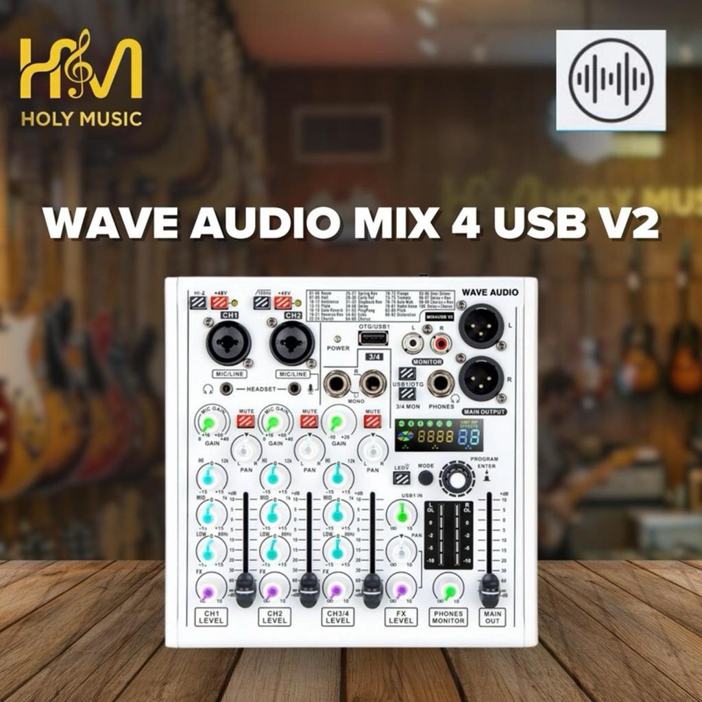 WAVE AUDIO MIX4USB  V2 Mini Mixer Audio USB Soundcard 4 Channel EQ USB Interface 19x15.5x5cm