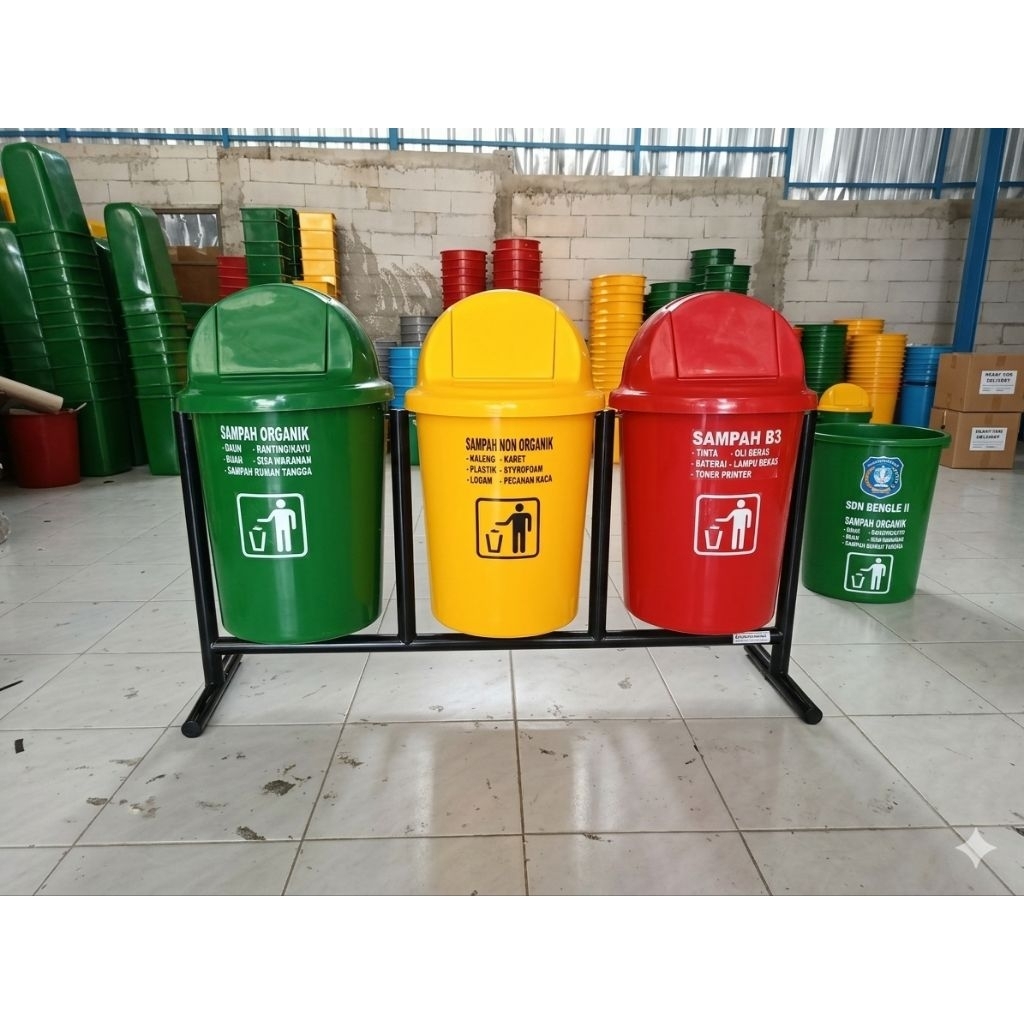 tempat sampah fiberglass 80L, tempat sampah outdoor, tempat sampah 3 pilah, tempat sampah