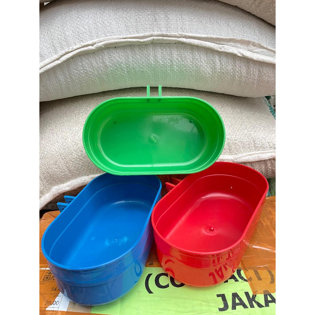 (The Ham's) BARU OVAL Cepuk Plastik Oval Wadah Pakan Minum Gantung Sangkar