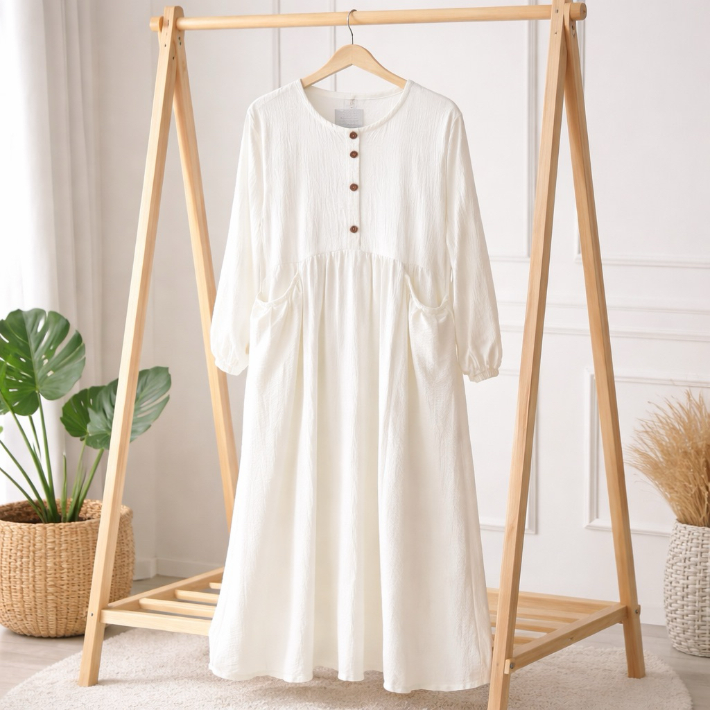 Dress Wanita Putih Simple | Gamis Putih Pengajian