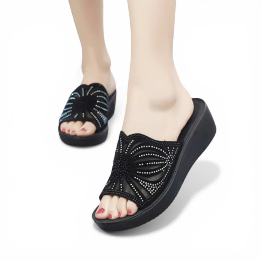Sandal Wanita Pesta / Sendal Wedges Kondangan Ibu Ibu Kekinian Terlaris