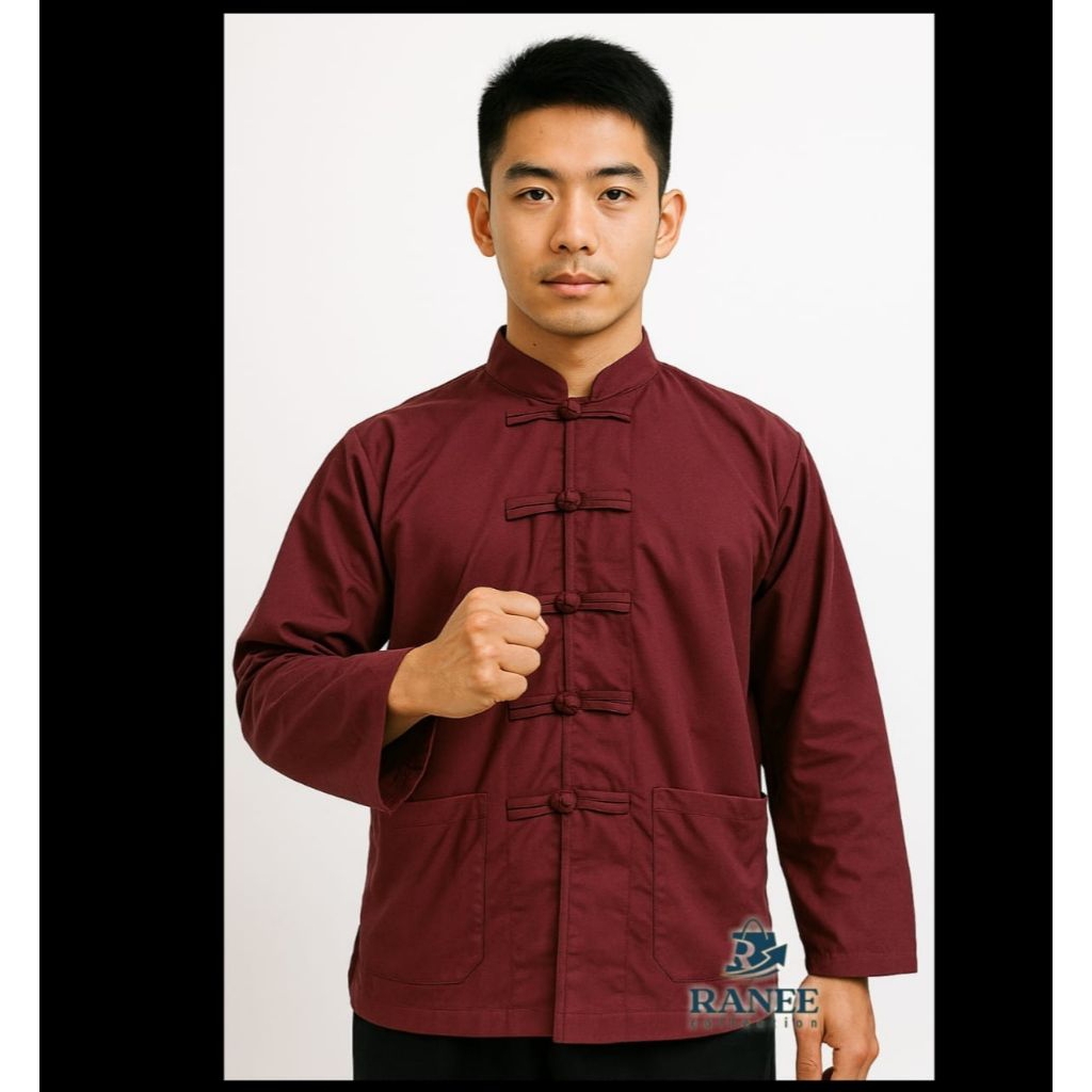 kemeja/Koko cina Cheongsam warna merah marun