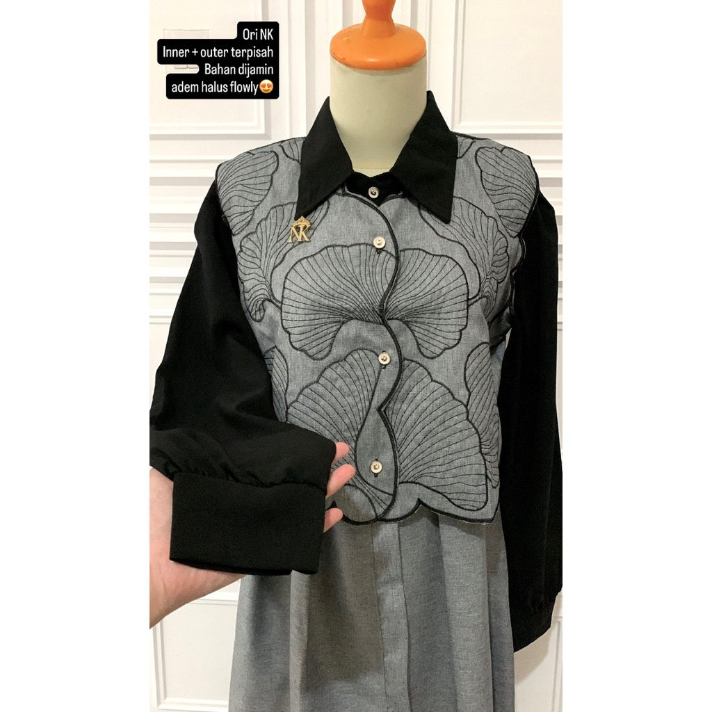 (FREE BAJU/HIJAB) New Dress Inner + Rompi lepas pasang bordir kerancang Ori by NK