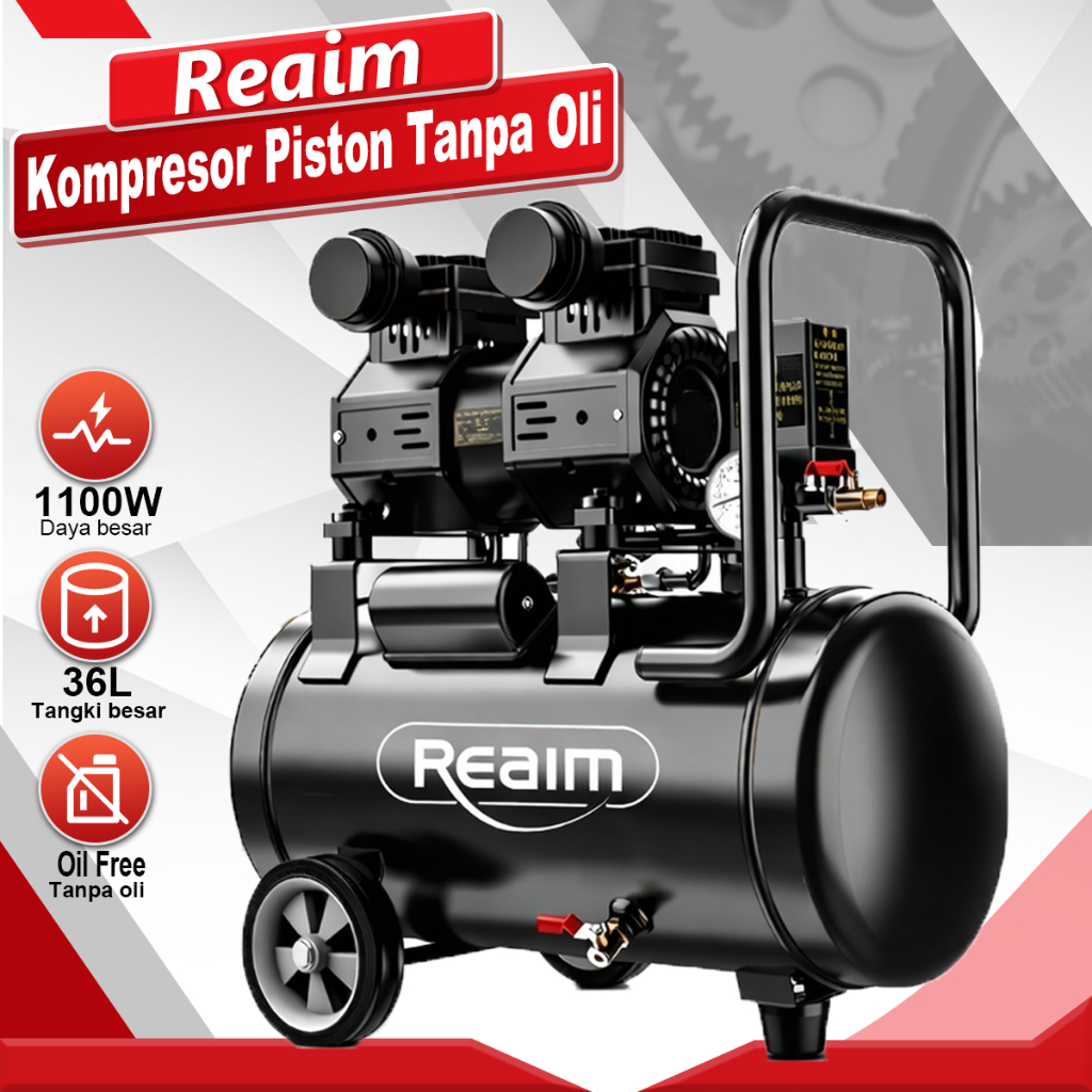 Reaim Kompresor Angin Listrik 36L Oilless Kompresor Listrik 1100W Mesin Pompa Angin Kompresor