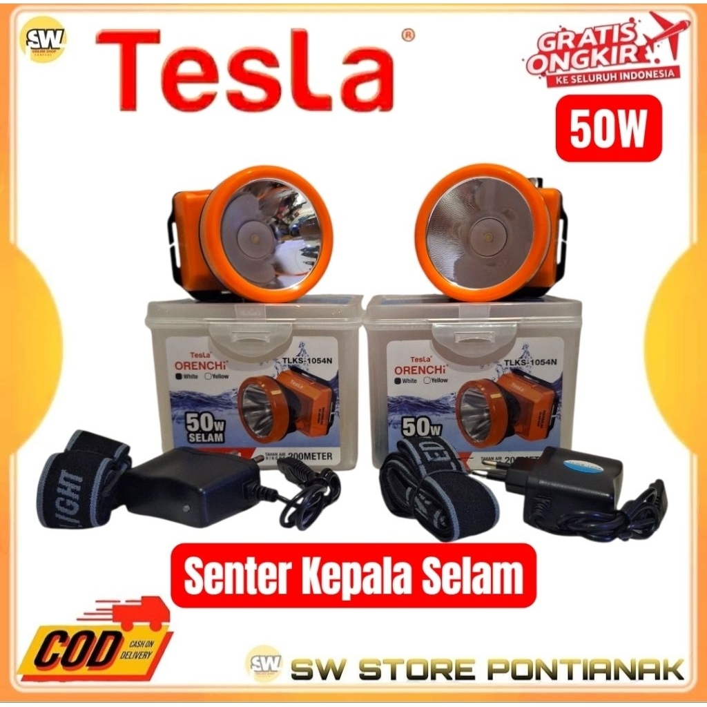 SENTER KEPALA TESLA TLKS-1054 SELAM 50 WATT / HEADLAMP TESLA ORENCHI ORIGINAL CAHAYA TERANG PUTIH DA