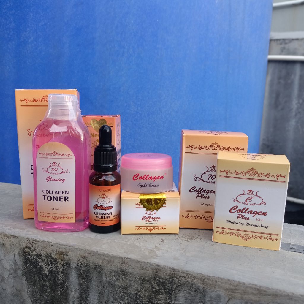 Paket Perawatan Malam Hari 4in1 - Collagen Night Cream toner 701 Serum & Sabun
