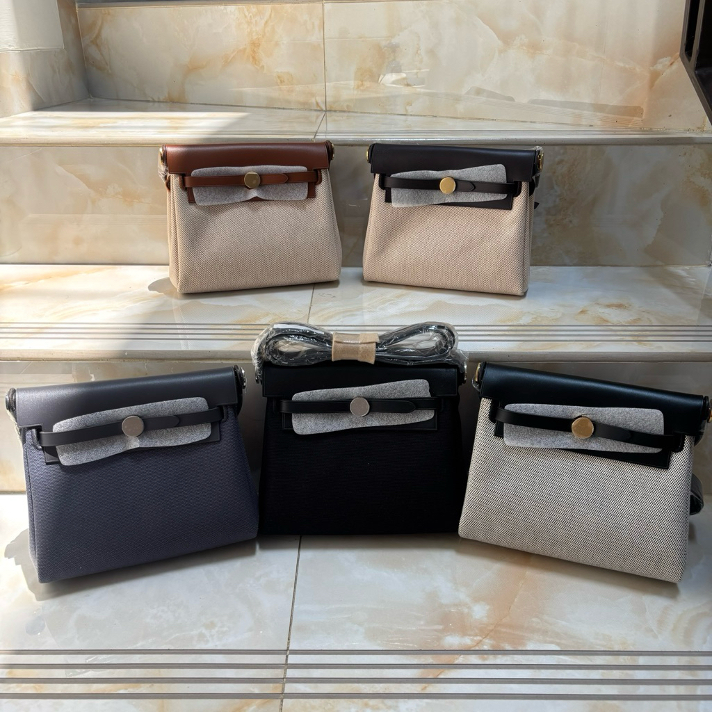 No Brand HB Herbag Mini 20cm Canvas and Genuine Leather