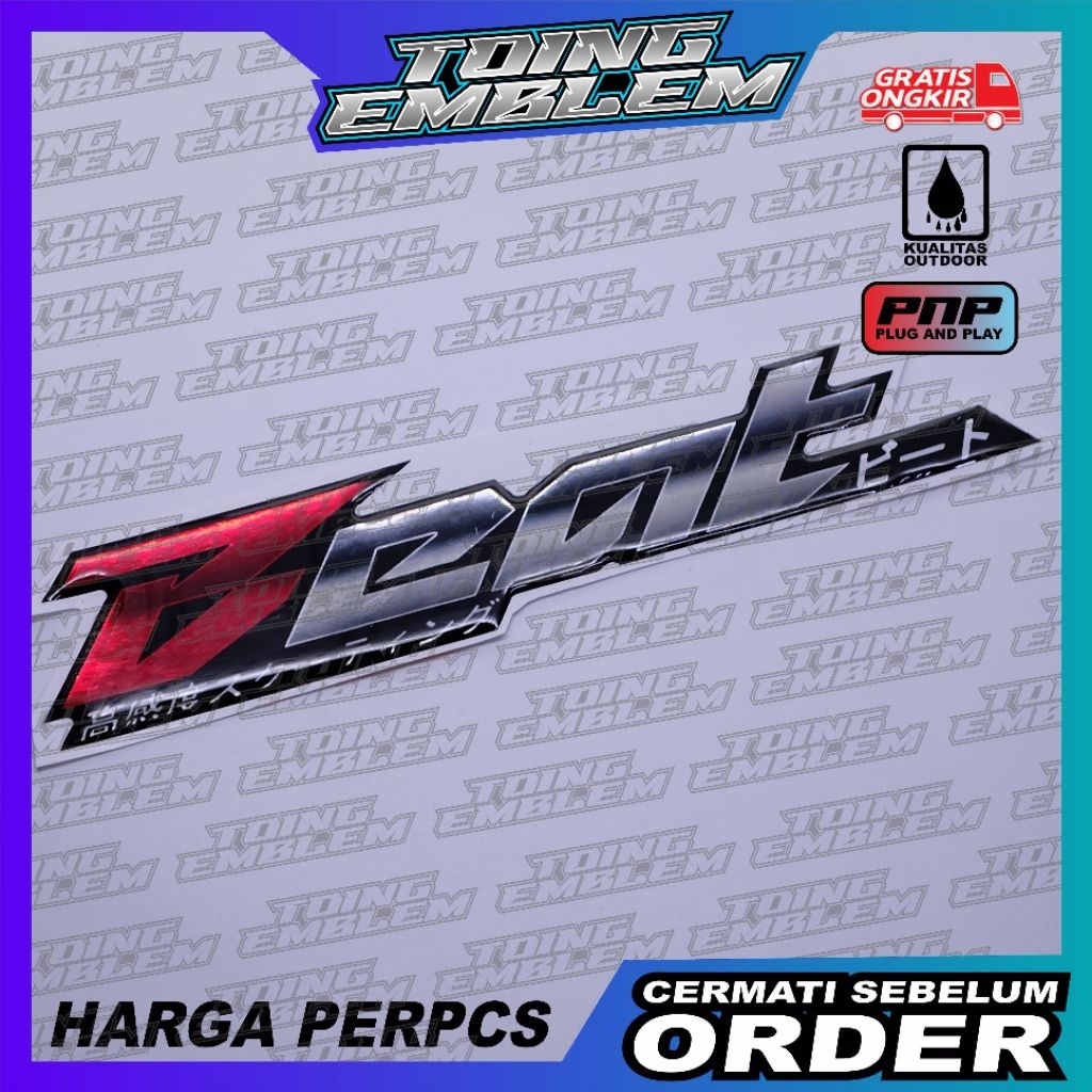 EMBLEM TIMBUL HONDA BEAT,EMBLEM TIMBUL HONDA BEAT JEPANG,EMBLEM HONDA BEAT JEPANG SILVER CHROME