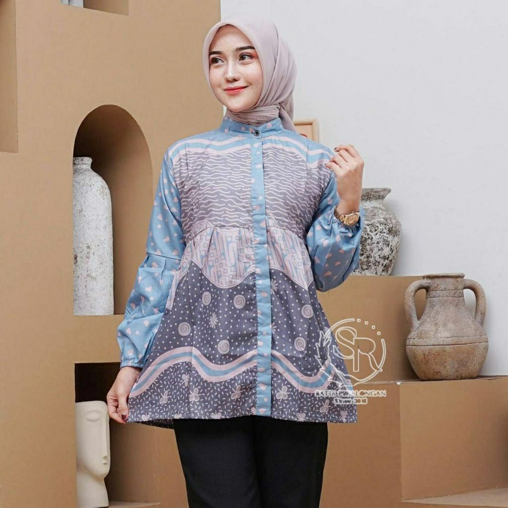 ATASAN BLOUSE BATIK LENGAN BALON UKURAN (M L XL XXL) - ATASAN WANITA KANTOR WANITA PEREMPUAN DEWASA