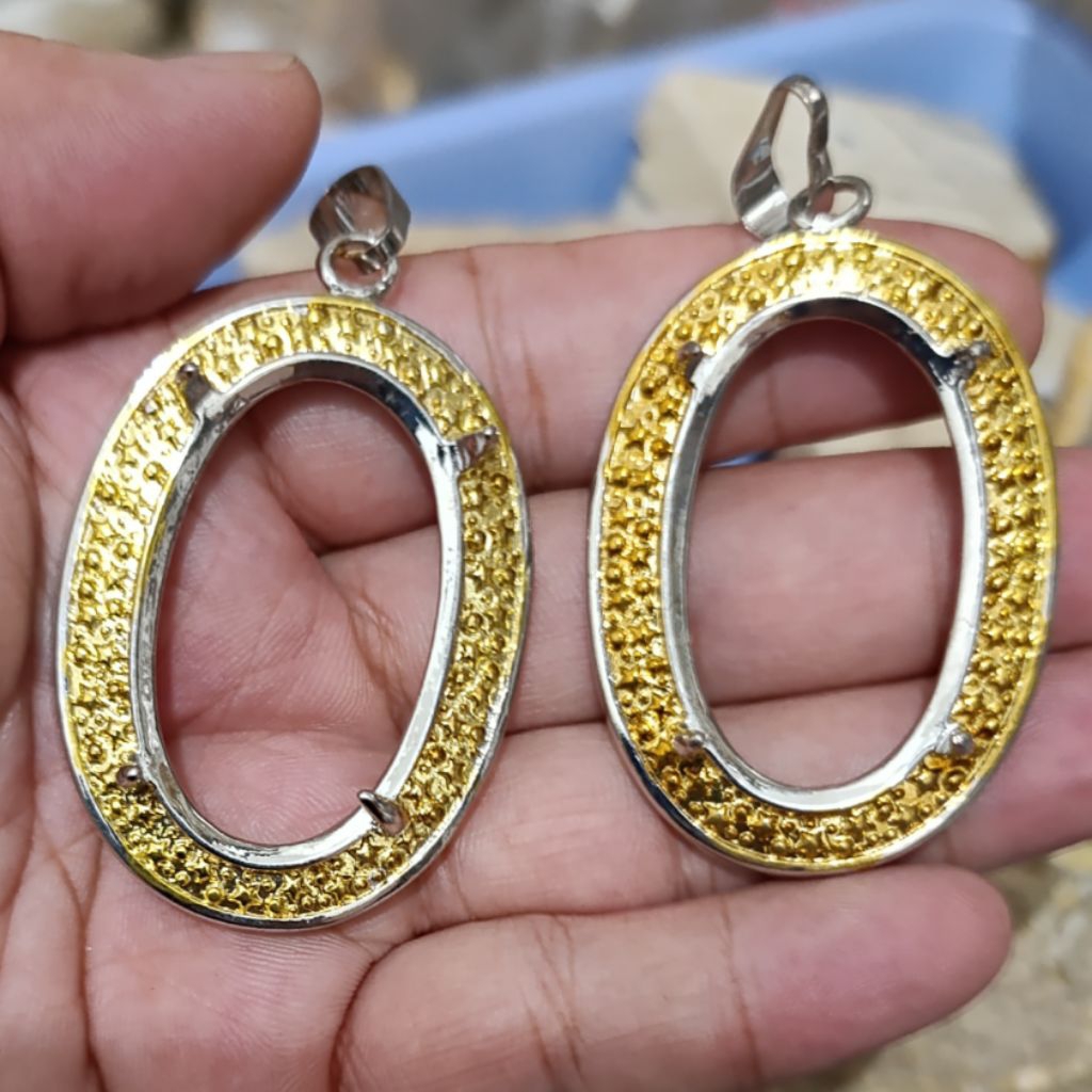 CL 10 Cangkang Emban Ring Liontin Batu Akik 40x24 mm Jumbo Rhodium Super