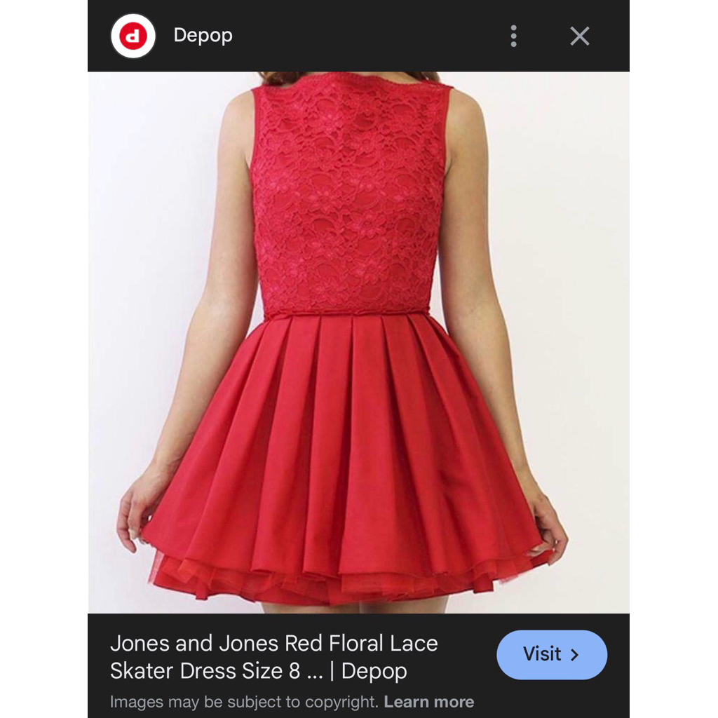 Dress party merah Jones and Jones Red Lace Skater Dress Original Size M Elegant Party Dress