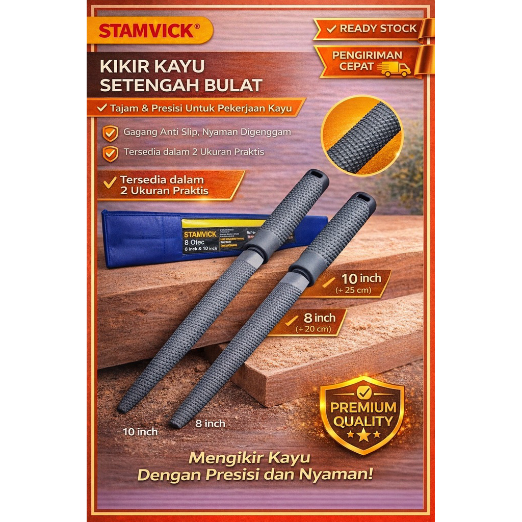 Kikir Kayu Setengah Bulat Stamvick Ukuran 8 & 10 inch / Kikir Kayu Setengah Lingkaran