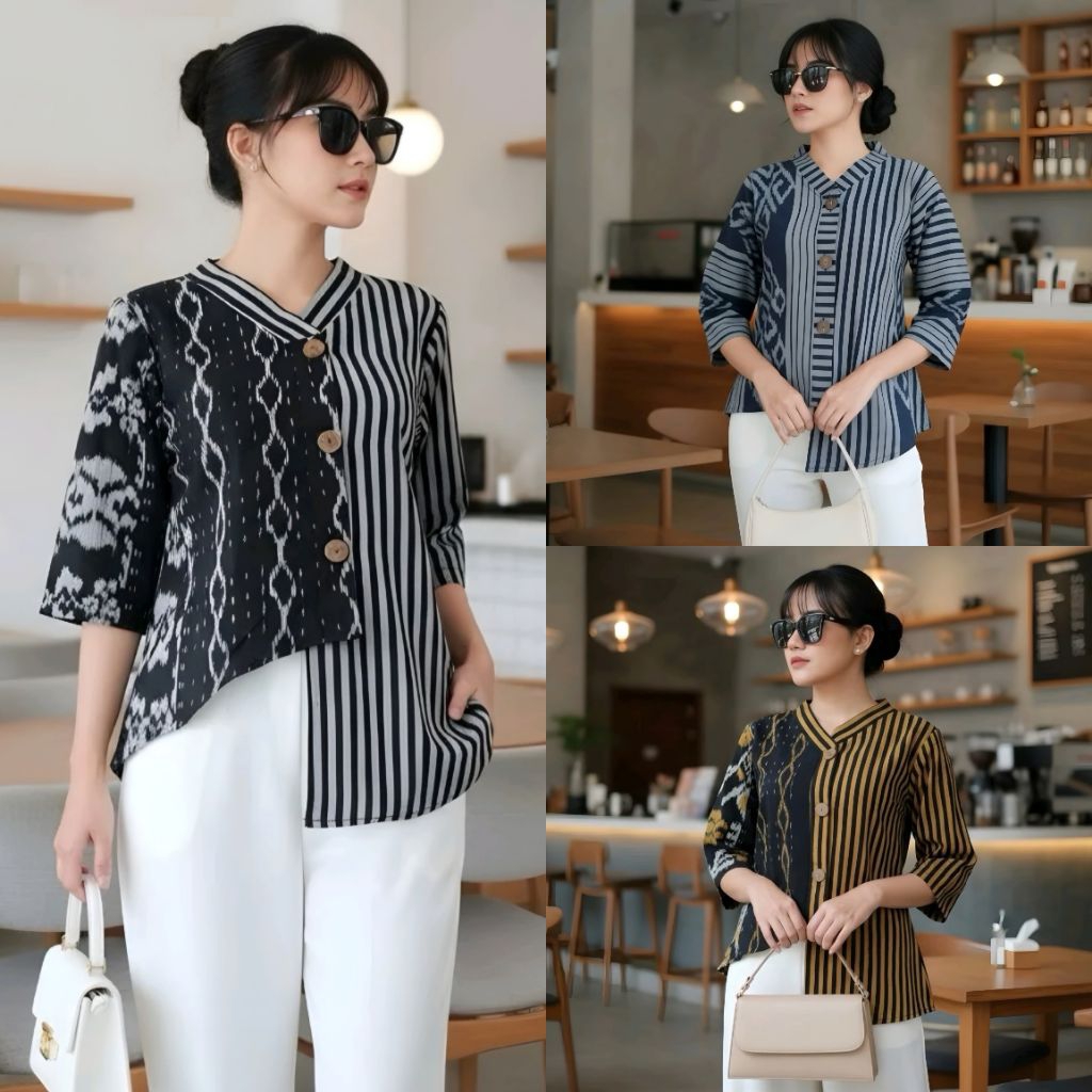 Blouse Tenun Troso, Baju Atasan Blouse Tenun Troso, Baju Blus Kerja Kantor Formal Tenun 113