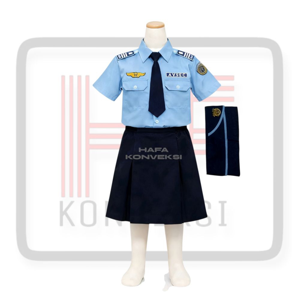 Profesi Anak AVSEC Baju Profesi Anak AVSEC Stelan Anak Perempuan / Petugas Bandar AVSEC Stelan Anak 