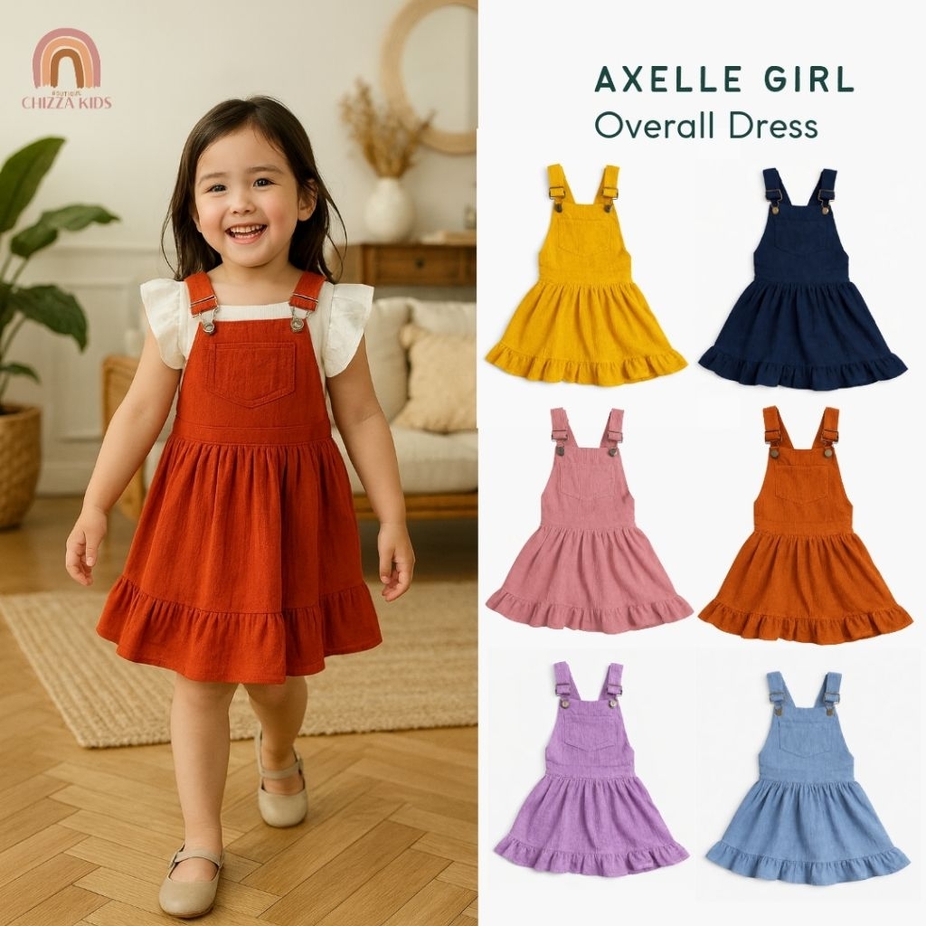 CHIZZA KIDS Axelle Girl Overall Rok Anak Perempuan Bahan Linen Baju Kodok Rok Anak perempuan