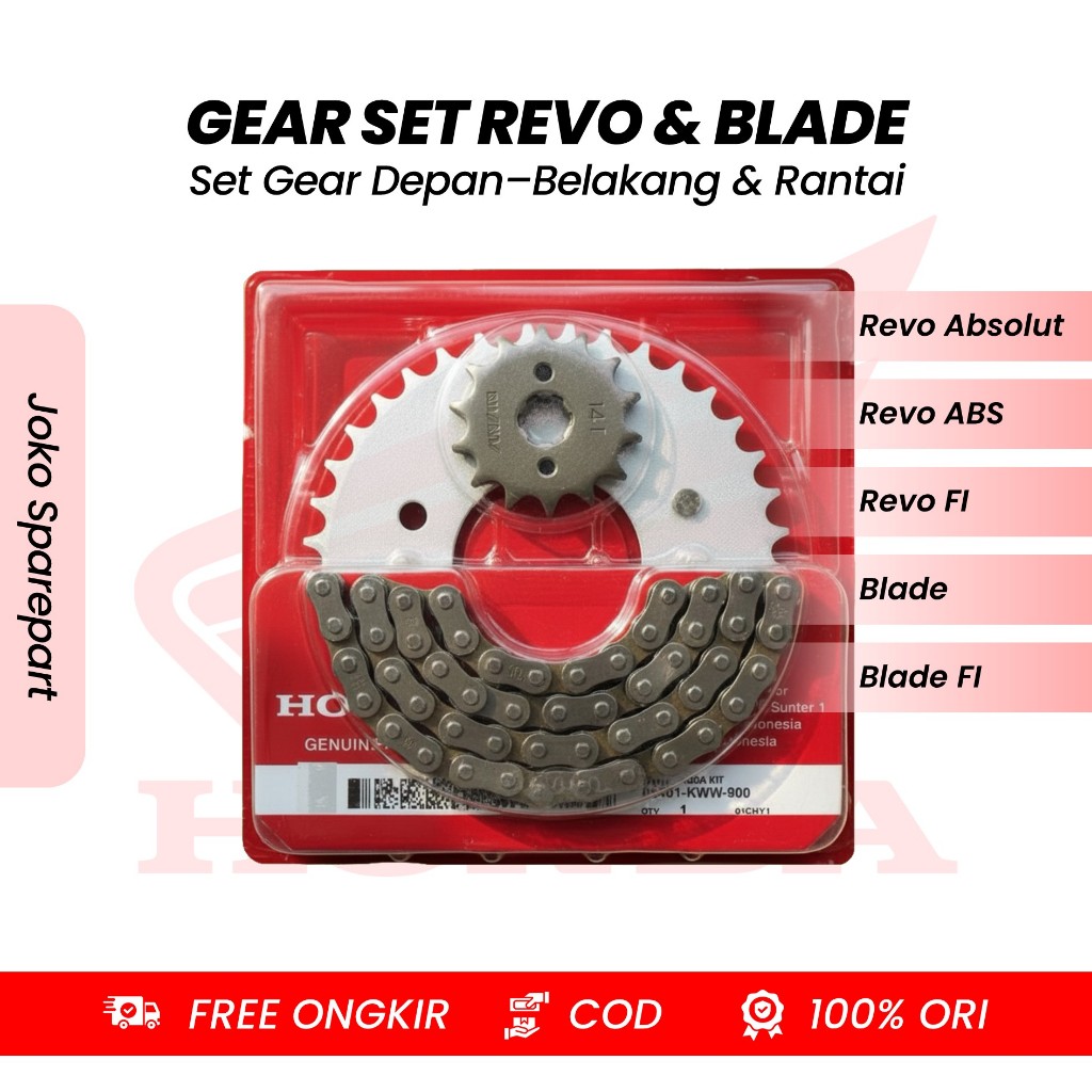 GEAR SET REVO ABSOLUTE BALDE, & REVO ABS REVO FI GEAR SET + RANTAI ORIGINAL MOTOR HONDA KWW/KWB