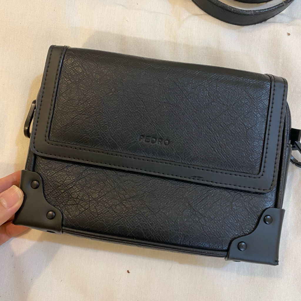 Tas pedro pria fashion black leather original