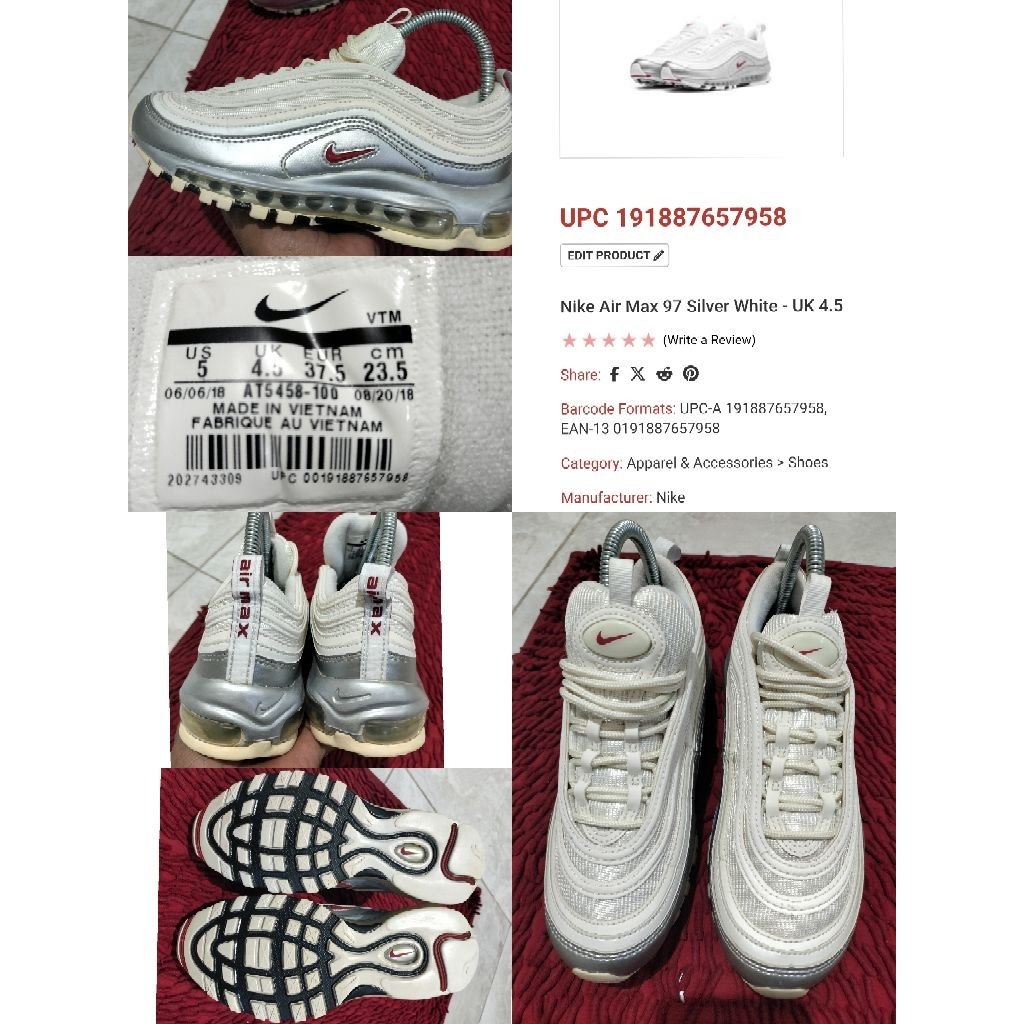 Sepatu Preloved Second Original Nike Airmax AM 97 Size 37