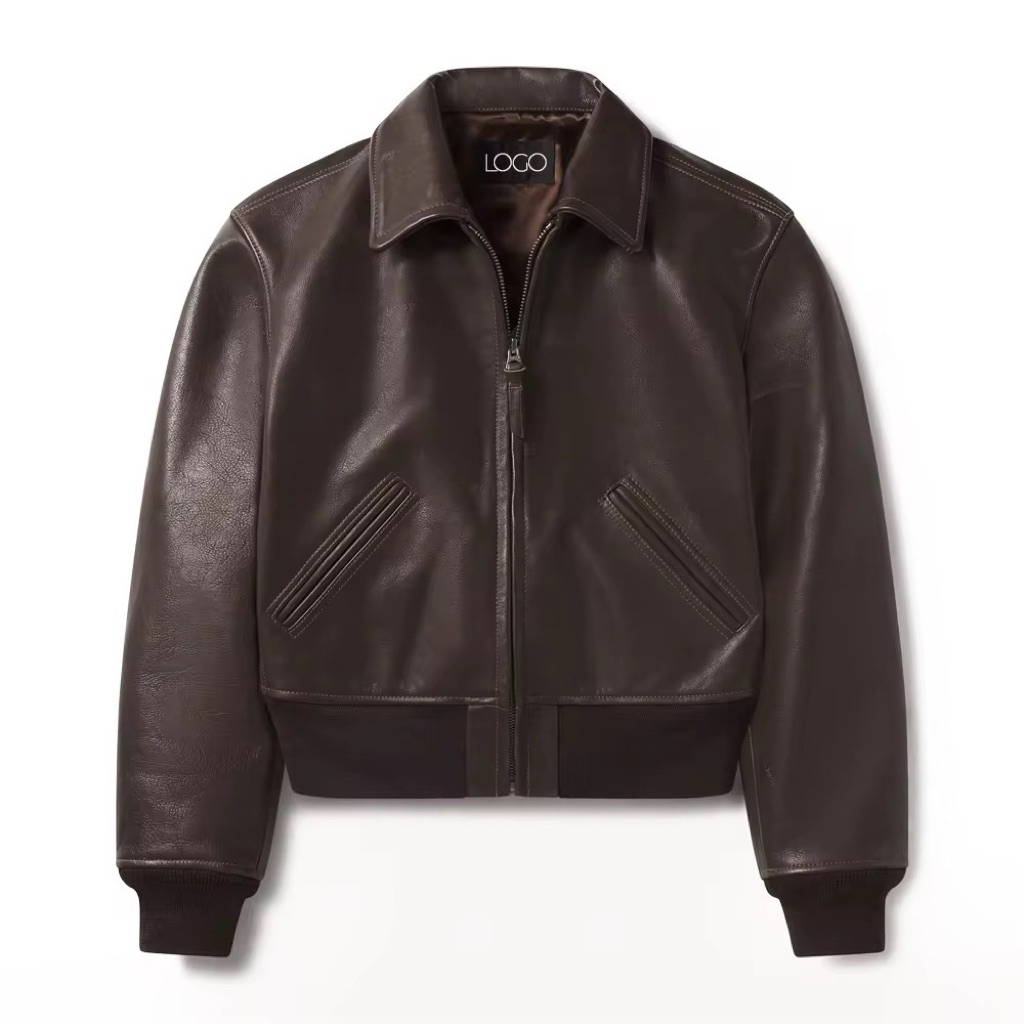 Jaket Kulit Wanita Bomber Cropped Warna Coklat - Casual Urban Style