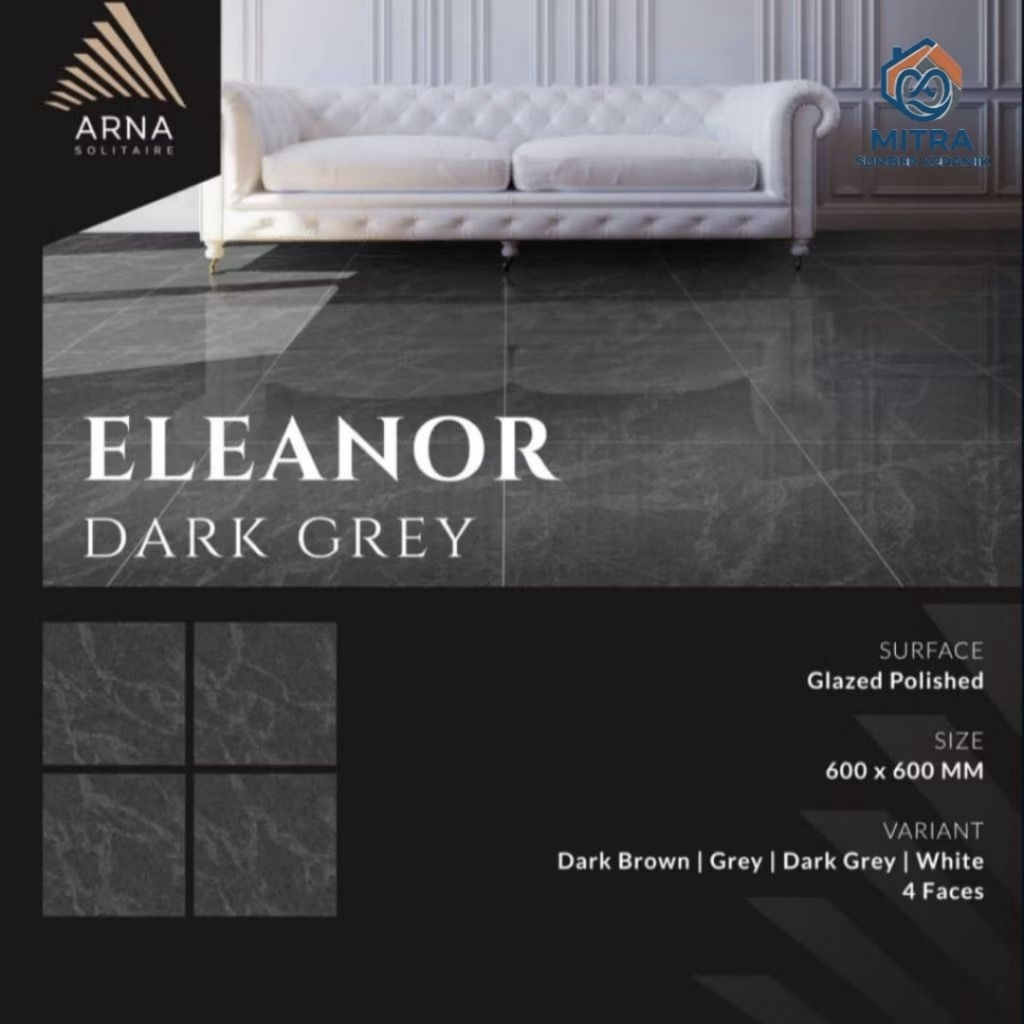 Granite Lantai 60x60 Eleanor Dark Grey | Arna | Glazed Polished