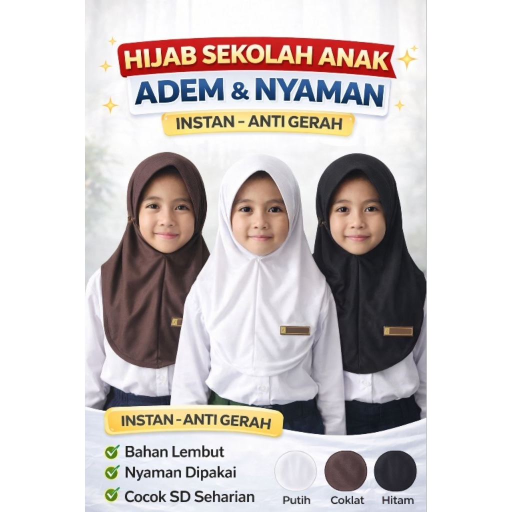 Hijab Sekolah Putih Anak SD Instan Tali Belakang