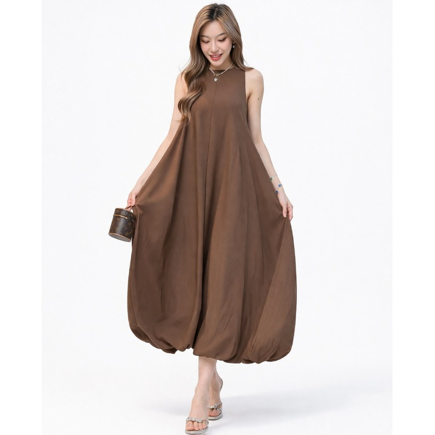 AHS - Amora Maxi Dress Wanita Premium Loose Fit Korean Style Dress Panjang Casual Elegant JumboDress