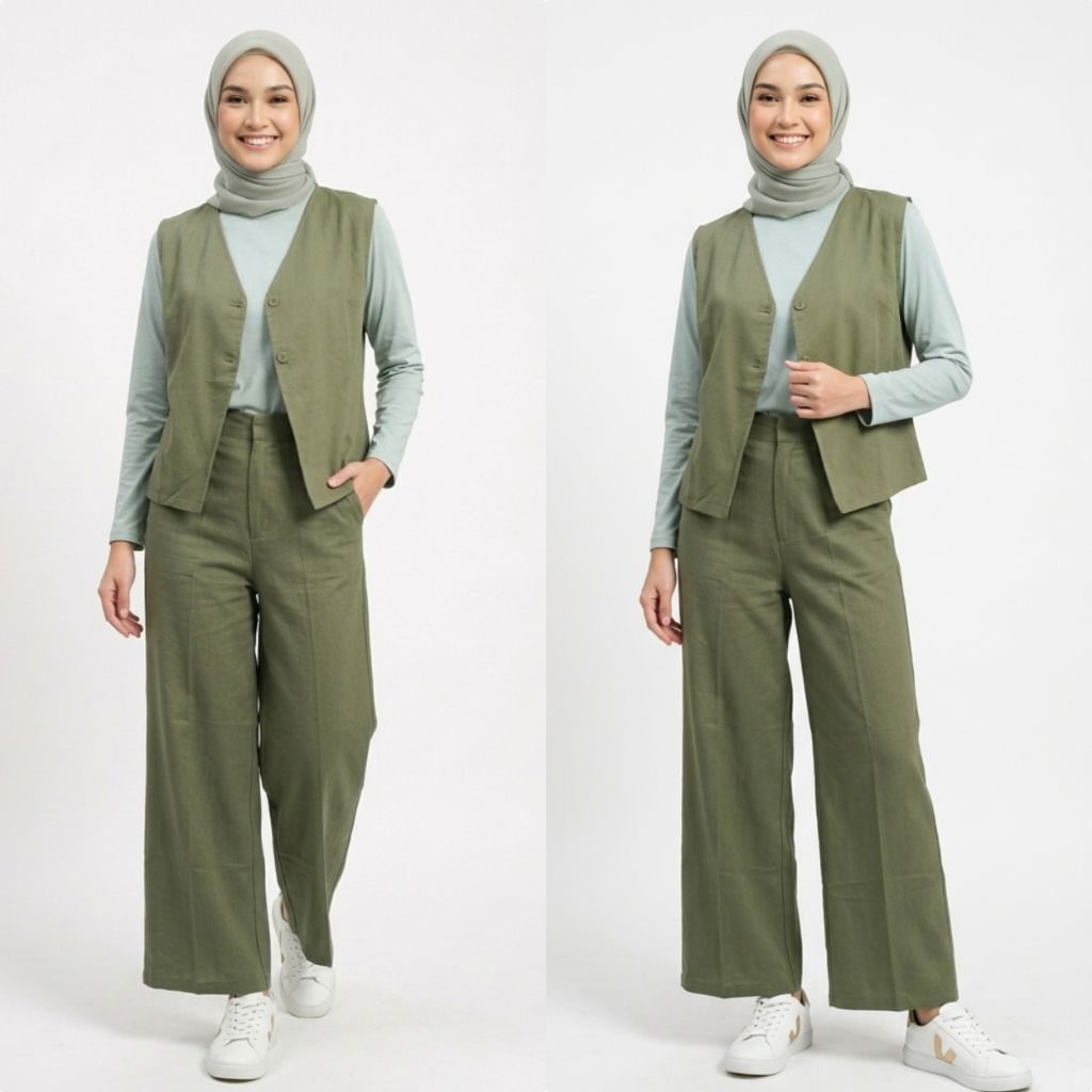 Kanaya set 3 in 1 Set rompi celana Outfit kerja Oneset rompi wanita terbaru