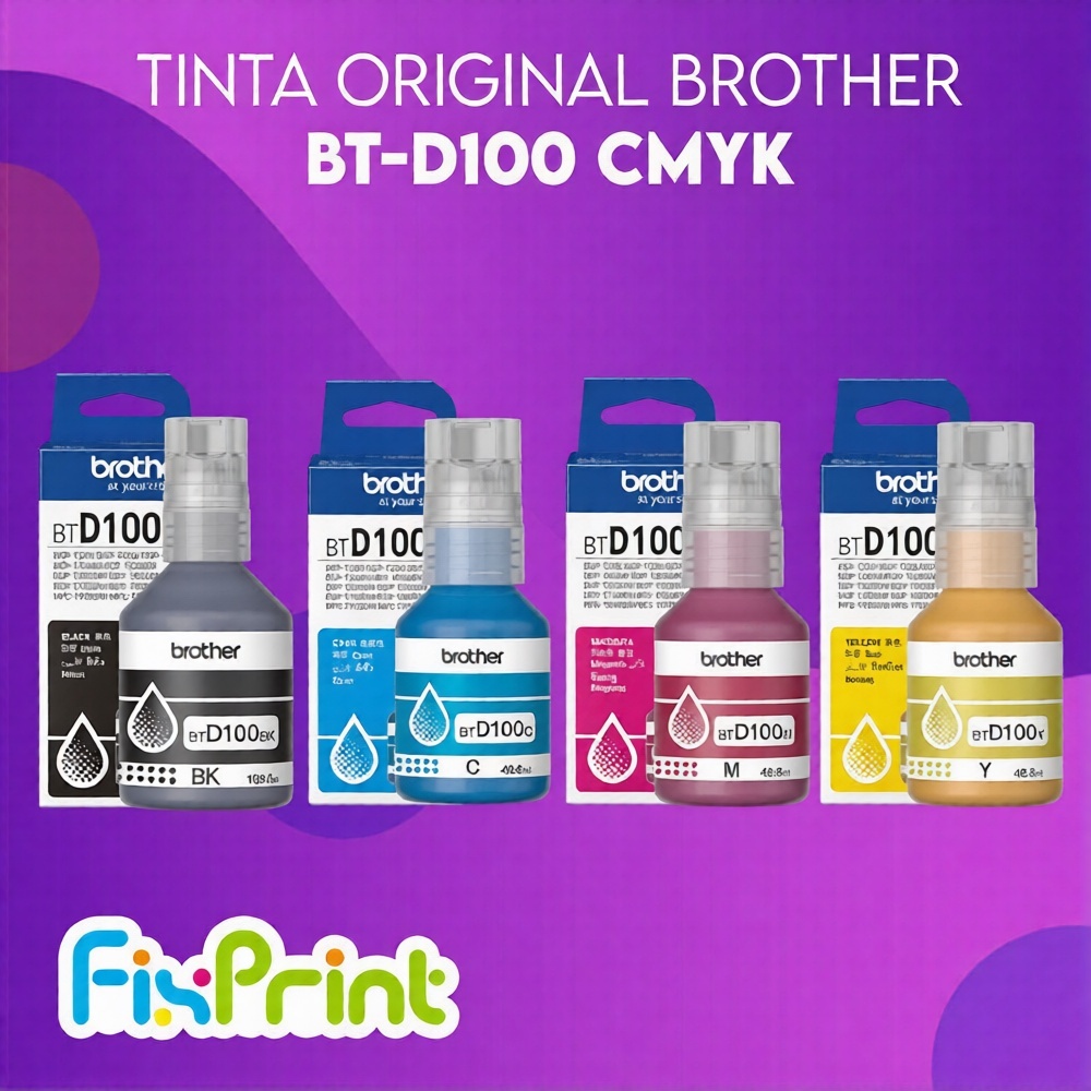 FixPrint Tinta Brother Original BT-D100 CMYK Support Printer  DCP-T230 T236 T430W T436W T530DW T535D
