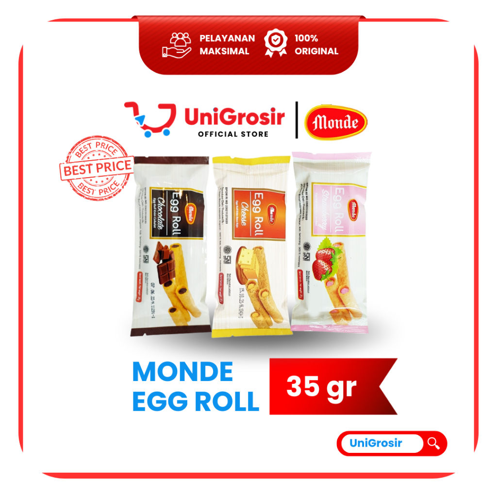 [UniGrosir] MONDE EGG ROLL CHEESE STICK BISKUIT  KEJU STRAWBERRY CHOCOLATE ~35 gr