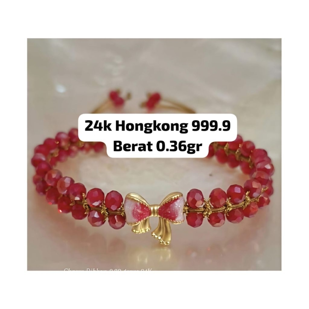 Gelang Emas Asli Pita Cat 24k Hongkong 999.9 Batu Premium Mustika