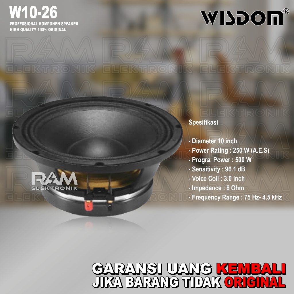 Komponen Speaker 10 Inch WISDOM W10-26 / W1026 Original