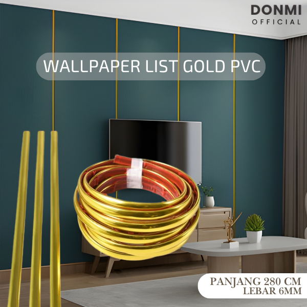 Donmi - Wall STICKER Panjang 3 meter PVC list gold  / LIST PLAT STRIP MIRROR / LIST GOLD PLAT STRIP 